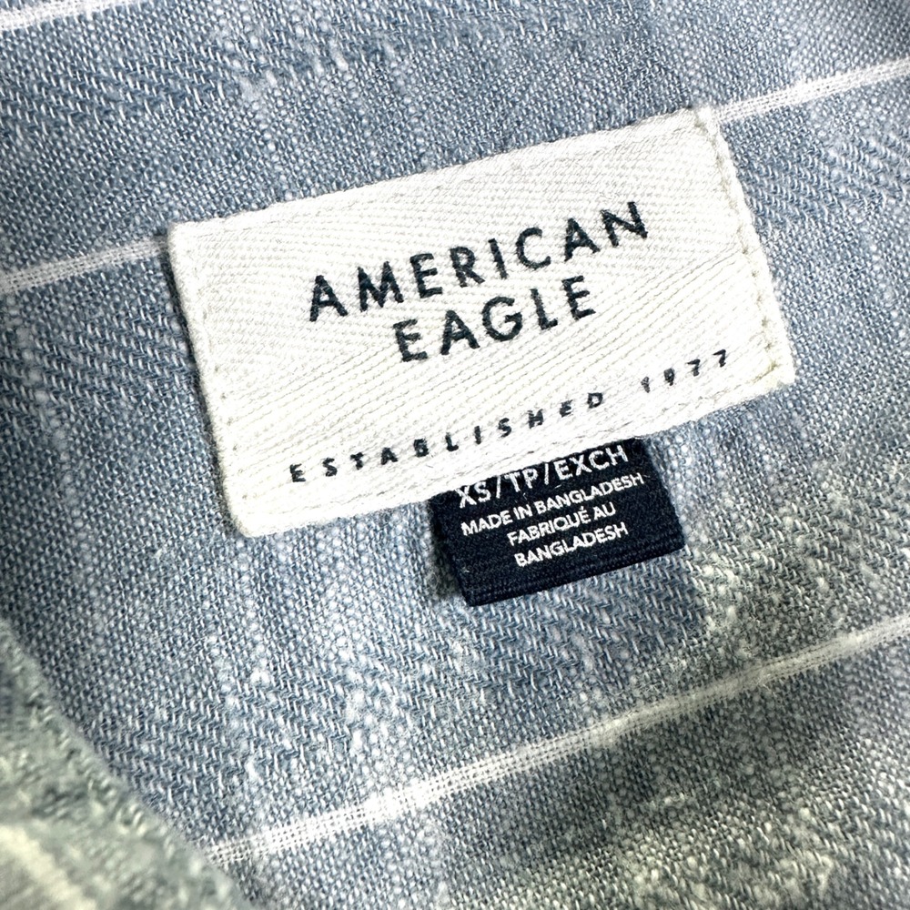 American Eagle Striped Shirt Cotton Short Sleeve Everyday Button Down Mens Blue - Picture 3 of 11